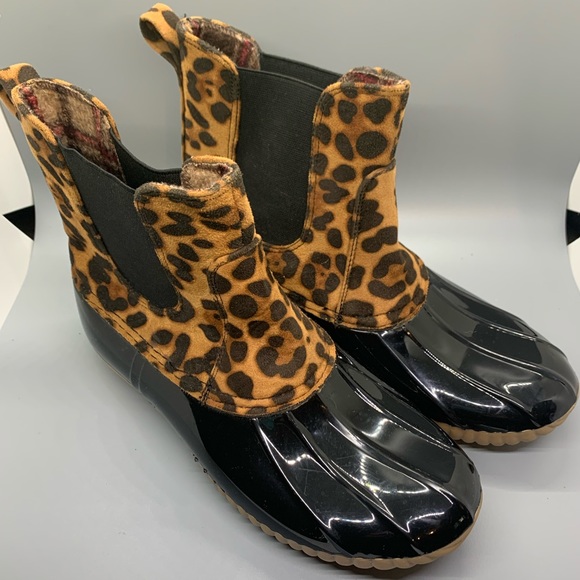 leopard print duck boots
